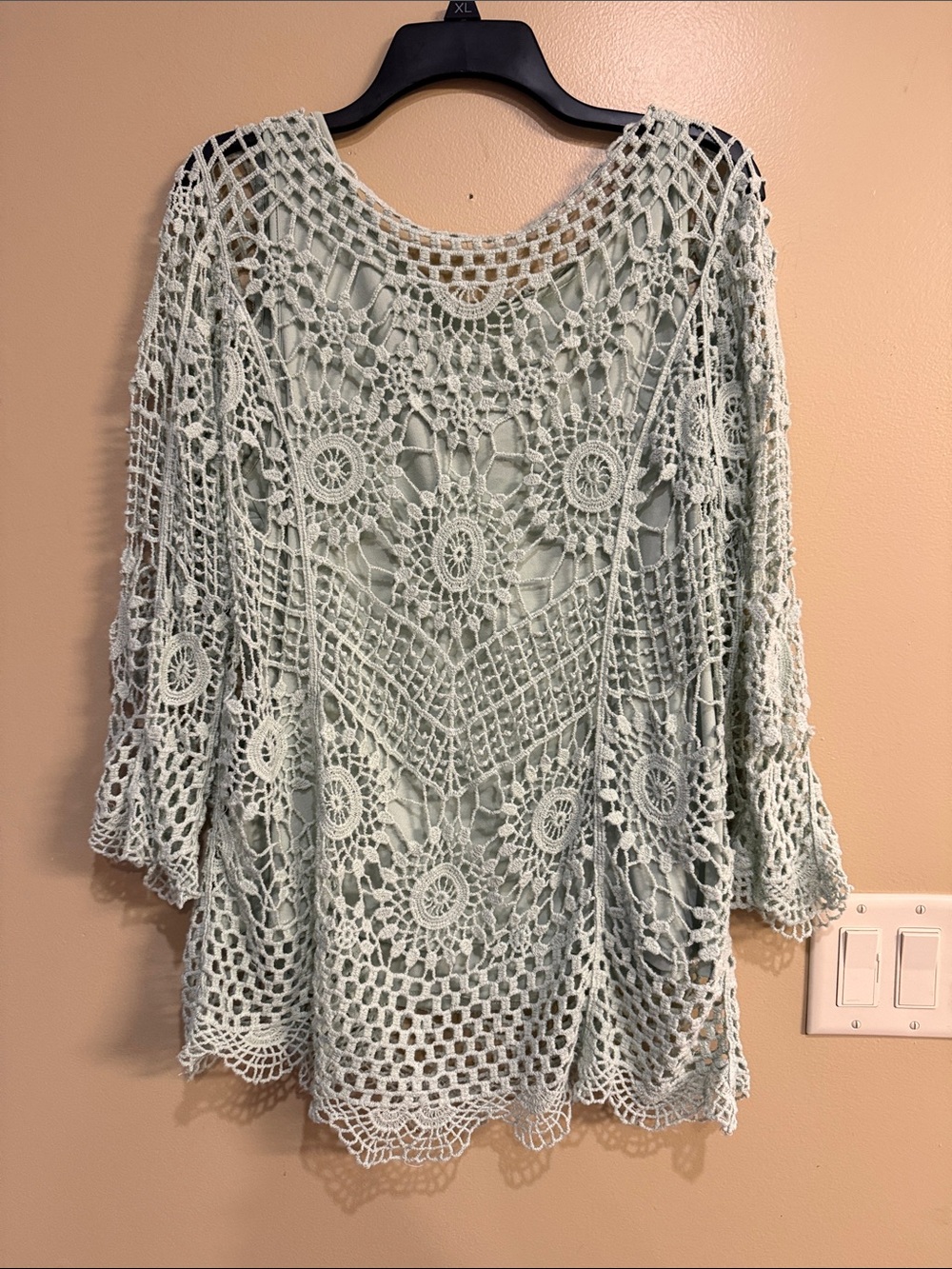 Crochet Lace Tunic in Soft Sage